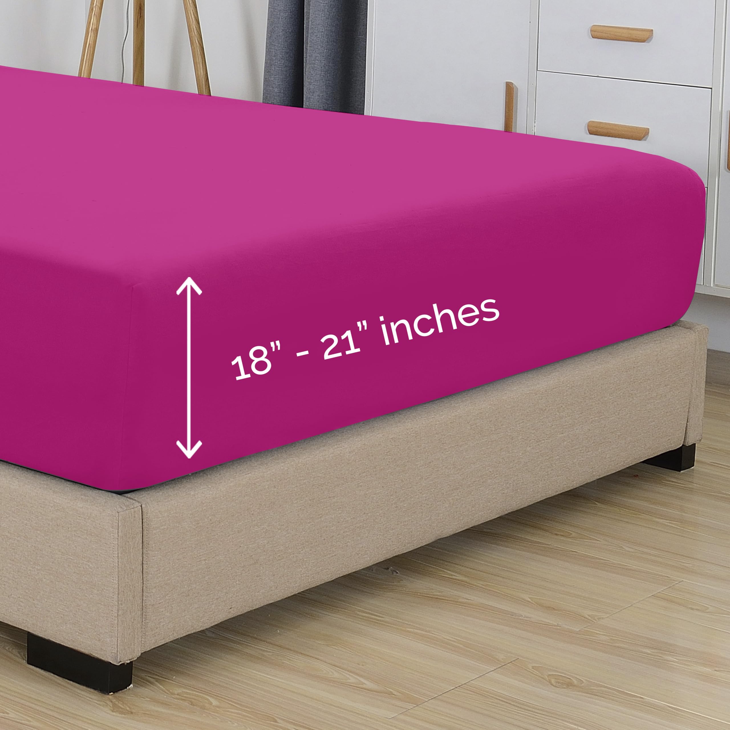 Elegant Comfort 1500 Premium Hotel Quality 18-21 Inches Deep - Extra Deep Pocket Single Fitted Sheet For High Mattress, Luxury And Softest, Smart Pocket - Wrinkle Free, Queen, Pink